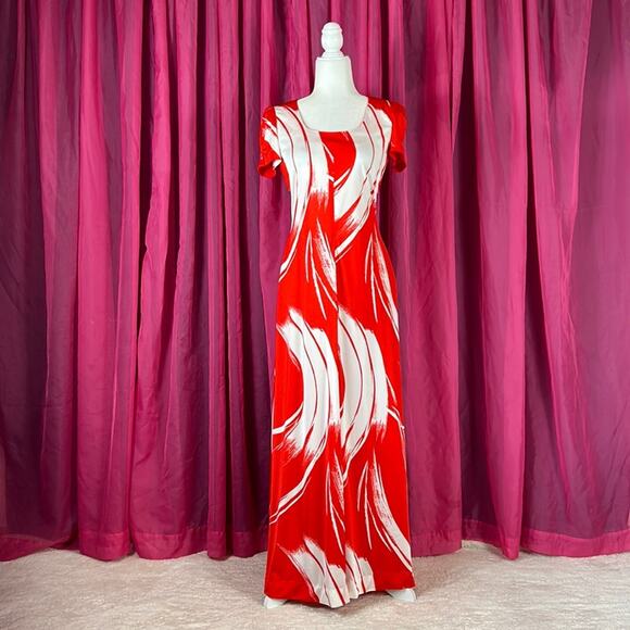 Vintage 70s Unbranded a line maxi dress in red and white, size small - Picture 1 of 9